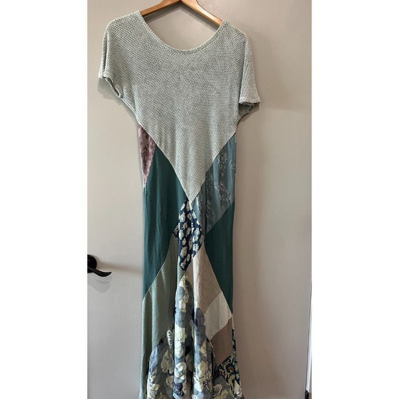 VTG Donna Jessica Asymmetric Multicolor Textured Patchwork Dress Romantic Sz-M - Picture 3 of 13